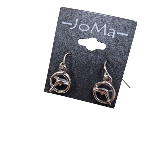 Silver JoMa Dolphin Hoop Dangle Earrings Made In USA - Picture 3 of 4